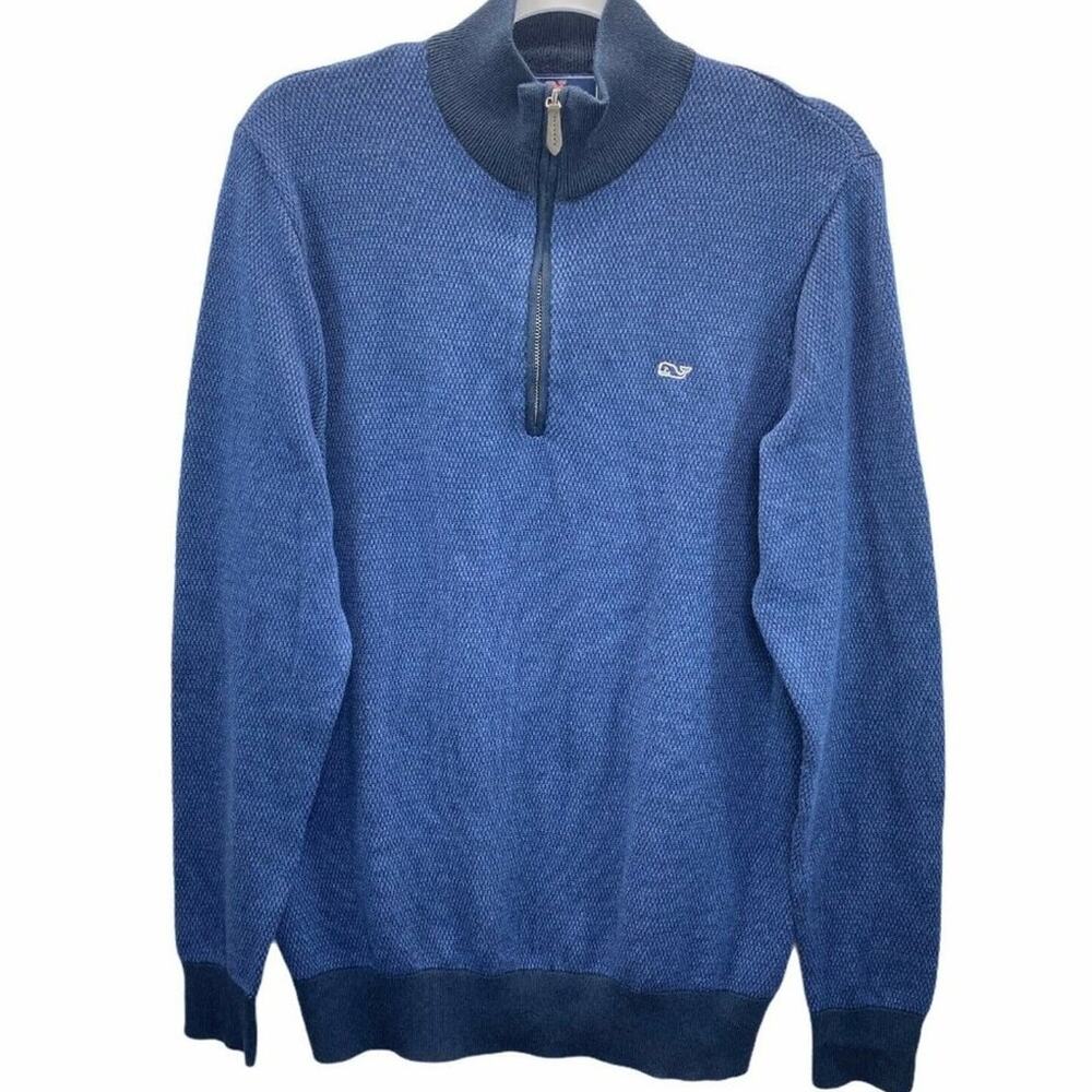 Vineyard Vines Hamilton‎ Sweater Mens M 1/2 Zip Knit Cotton Wool Preppy Blue